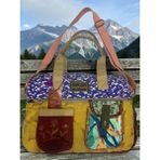 Old Cotton Cargo Vintage Salaş Disayn Çok Renkli Seyahat Gezi Omuz El Çantası 31CMX44CM - 31 x 44 cm - Yeşil - Sarı - Mor - Bordo