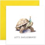 Old English Company Co. Eğlenceli Arkadaşlar ve Aile İçin Aferin Kart - 'Let's Shellebrate' Kaplumbağa Whitty Animal Pun Doğum Günü Kartı Onun İçin - Mezuniyet, Yeni İş, Promosyon Kartı | Boş İç Zarf