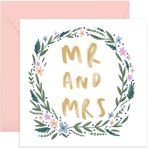 Old English Company Co. Mr Mrs Flower Wreath Evlilik Kartı - Yeni Evli Çiftler için Sevimli Düğün Aşk Kartı | Gelin ve Damat Büyük Günde Hediye Edin | İçi Boş ve Zarf Dahil