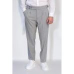 Old Money Stil Çift Pileli Yüksek Bel Toka Detaylı Slim Fit Gri Erkek Pantolon – Wessi