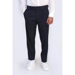 Old Money Stil Çift Pileli Yüksek Bel Toka Detaylı Slim Fit Lacivert Erkek Pantolon – Wessi