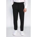 Old Money Stil Çift Pileli Yüksek Bel Toka Detaylı Slim Fit Siyah Erkek Pantolon – Wessi