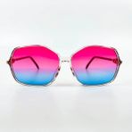 Old Space Vintage Vintage Güneş Gözlüğü – 80’ler Retro – Şeffaf Bordo Kemik Çerçeve, Pembe-Mavi Degrade Cam - Pembe - Mavi