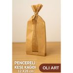 OLİ Art Kraft Pencereli Kese Kağıdı 12x28cm 100 Adet Yandan Körüklü Ambalaj Kağıdı Hediye Paketi Kraft Paket