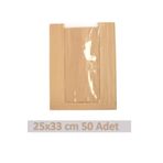 OLİ Art Kraft Pencereli Kese Kağıdı 25x33cm 50 Adet Yandan Körüklü Ambalaj Kağıdı Hediye Paketi Kraft Paket