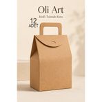OLİ Art KRAFT Tutmalı Kutu 12 ADET 8x15x19 cm Hediye Poşeti - Saplı Karton Kutu
