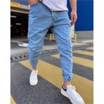 Oliggopol Erkek Paçası Lastikli Boyfriend Jogger Kot Pantolon mavi