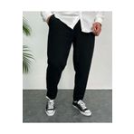 Oliggopol Erkek Siyah Boyfriend Keten Pantolon Rahat Kesim Duble Paça Jogger