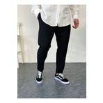 Oliggopol Erkek Siyah Kumaş Boyfriend Pantolon Bel Lastikli Duble Paça Jogger