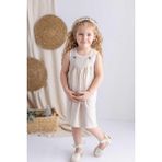 Oliven The Kid Bej Naturel Keten Kolsuz Askılı Düğme Detaylı Kız Çocuk Elbise - 2 - 3 Yaş