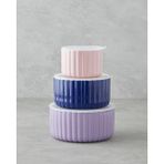 Oliver New Bone China 3'lü Saklama Kabı 300 ML-600 ML-800 ml Lila-Lacivert-Krem - Lacivert - Krem