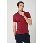 Olivia Coonless Erkek Kısa Kol Slim Fit Kırmızı Gömlek - 2XL