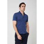 Olivia Coonless Erkek Kısa Kol Slim Fit Mavi Gömlek - Koyu Mavi