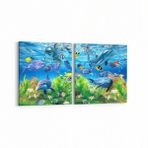 Olla 12083K2Y Akvaryum Balık Görseli Kare 2 Parça Yatay 65x30 cm Kanvas Tablo