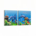 Olla 12102K2Y Akvaryum Balık Görseli Kare 2 Parça Yatay 65x30 cm Kanvas Tablo