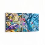 Olla 12131K2Y Akvaryum Balık Görseli Kare 2 Parça Yatay 65x30 cm Kanvas Tablo