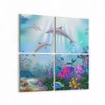 Olla 12134K4 Akvaryum Balık Görseli Kare 4 Parça 65x65 cm Kanvas Tablo