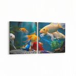 Olla 12145K2Y Akvaryum Balık Görseli Kare 2 Parça Yatay 65x30 cm Kanvas Tablo
