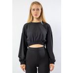 Ollevra Dalgic Kumas Uzun Kollu Oversize Salas Beli Lastikli Kadin Bluz - Siyah