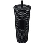 Olomo 750 ml Kapaklı ve Pipetli Soğuk İçecek Bardağı – Mor Kristal Desenli Seyahat Kupası, Termal Yapı, Buzlu Doku, Buzlu Kahve Smoothie Bardak Taşınabilir Yazlık Plastik Bardak (Siyah)
