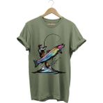 Olta ile Balıkçılık Fishing Balık Avcılığı Alabalık Turna Avcılığı Regular Fit %100 Pamuk Tişört - Haki - 2XL