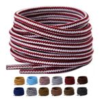 Olukssck 2 çift yuvarlak ayakkabı bağcığı spor ayakkabı, ağır iş ve dayanıklı ayakkabı bağcıkları yürüyüş iş botları için, Şerit Kırmızı/Beyaz, 63inch(160cm)