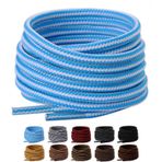 Olukssck 2 çift yuvarlak ayakkabı bağcığı spor ayakkabı, ağır iş ve dayanıklı ayakkabı bağcıkları yürüyüş iş botları için, Şerit Mavi/Beyaz, 71inch(180cm)