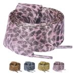 Olukssck Moda Leopar Ayakkabı Bağcığı 1 inç Geniş Saten Kurdele Kadınlar için Ayakkabı Dantelleri, Sevimli Saten Desenli Bağcıklar Spor Ayakkabılar için Dekoratif Ayakkabı İpleri, Pembe Leopar, 47 inç