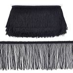 OLYCRAFT 10 m 4 inç Saçak Kesim Dantel Püskül Siyah Polyerter Lif Püskül Latin Dans Elbisesi Kendin Yap Giyim Süslemesi Lamba Gölgesi ve Yastık Dekorasyonları için (11 Yard)