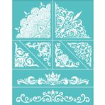 OLYCRAFT 2 Adet Kendinden Yapışkanlı Serigrafi Baskı Şablon Vintage Bordür Köşe Desen Şablon Yeniden Kullanılabilir Örgü Şablonlar Transfer Yıkanabilir Ev Dekoru Kendin Yap Tişört Kumaş Boyama için - 25 x 20 cm