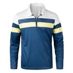 OlyljpinZ Erkek Polo Gömlek Günlük Uzun Kollu Kontrast Renk T Shirt Fermuarlı Golf Gömlek İş Tişört Üst Düzenli Kesim Yaka Gömlek Klasik Ekose, lacivert mavi, S