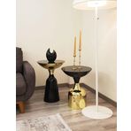 Olympos Dekoratif Parlak Siyah Uzun Model Gold Sehpa 55 cm
