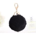 Om Fluffy Peluş Tüylü Metal Anahtarlık Siyah