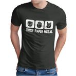 OM3® Rock Paper Metal Tişört | Erkek | Taş Kağıt Makas Metal El | S - 5XL, Koyu gri, S