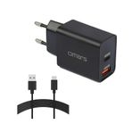 Omars 18 Watt Çift Çıkışlı Type-C USB Hızlı Şarj Cihazı ve 1 mt Type-C Kablo