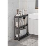 Omaş Household Product Siyah Tekerlekli Slim Dikdörtgen 3 Katlı Raf Ünitesi - Banyo Mutfak Düzenleyici Organizer