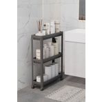 Omaş Household Product Vesken Çok Amaçlı Siyah 3 Katlı Tekerlekli Dikdörtgen Plastik Banyo Raf Ünitesi