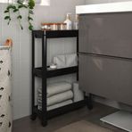omas Tekerlekli Dikdörtgen 3 Katlı Raf Ünitesi - Banyo Mutfak Düzenleyici Organizer Raf - Modern Shelf Unit (Siyah)