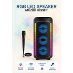 Omaze 120W Mikrofonlu Bluetooth Hoparlör Rgb LED Işıklı Güçlü Ses Bombası - Siyah