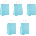 Omeyva Büküm Saplı Kraft Kağıt Karton Hediyelik Çanta Poşet Torba - Mavi - 25X31 Cm. - 5 Adetlik 1 Paket