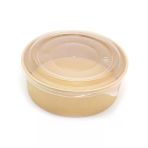 Omeyva Yuvarlak Şeffaf Kapaklı Kağıt Karton Kraft Salata Yemek Kabı Kase- 26 Oz - 750 Ml. - 200 Adet