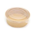 Omeyva Yuvarlak Şeffaf Kapaklı Kağıt Karton Kraft Salata Yemek Kabı Kase- 38 Oz - 1100 Ml. - 100 Adet