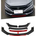 OMGarage Seat Leon 2005-2012 Kırmızı Şeritli Ön Ek Ön Lip Piona Black 4 Prç