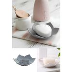 Omilife 2 Adet Lotus Desenli Sabun ve Sünger Tutacağı Silikon (Gri) Su Giderli Lotus Şık Katı Sabunk