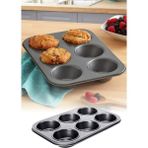 Omilife 6lı Muffin Kek Kalıbı Metal Malzeme ile Dayanıklı Yapı Yanmaz ve Yapışmaz Özellikli Klasik Yuvarlak Şekilli Fırın Kalıbı Evde Pratik Tatlı ve Tuzlu Muffin Kek Pişirmek Için Fırına Dayanıklı Kek Kalıbı - Metalik Gri