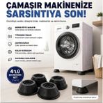 Omilife Beyaz Eşya Altlığı Titreşim Önleyici Çamaşır Makinesi Altlığı Kaydırmaz Vantuzlu Koruyucu Stoper Kauçuk 4 Adet - Siyah