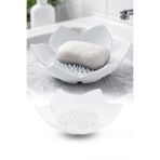 omilife Beyaz Lotus Desenli Banyo Sabunluk Sünger Tutacağı Silikon Su Giderli