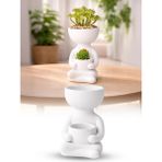 Omilife Beyaz Yoga Figürlü Saksı 15 cm Dekoratif Meditasyon Temalı Sukulent Saksısı Bitki Kabı