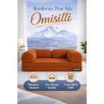 Omisilli Eko Kanepe, Fitilli Kadife,yıkanır,çökmez,katlanabilir Yataklı Kanepe,cırt BANTLI(90X200X32) - Kiremit