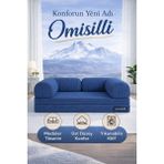 Omisilli Eko Kanepe, Fitilli Kadife,yıkanır,çökmez,katlanabilir Yataklı Kanepe,cırt BANTLI(90X200X32) - Mavi